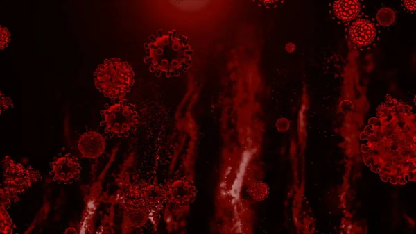 Illustratie Van Coronavirus Covid Cellen Bacteriën Bacterie Drijvend Gekleurde Achtergrond — Stockfoto