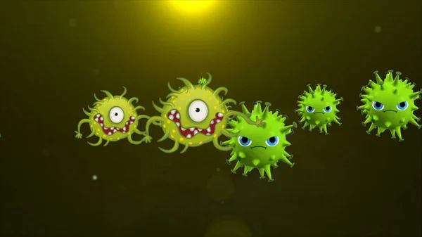 Ilustrace Koronaviru Kovid Buněk Bakterií Bakterie Plovoucí Barevném Pozadí Modely — Stock fotografie