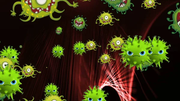 Ilustración Coronavirus Células Covid Bacterias Bacterias Flotando Sobre Fondo Color — Foto de Stock