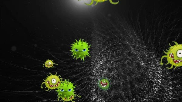 Ілюстрація Коронавірусу Ковідо Клітин Бактерій Бактерій Плавають Кольоровому Фоні Моделі — стокове фото