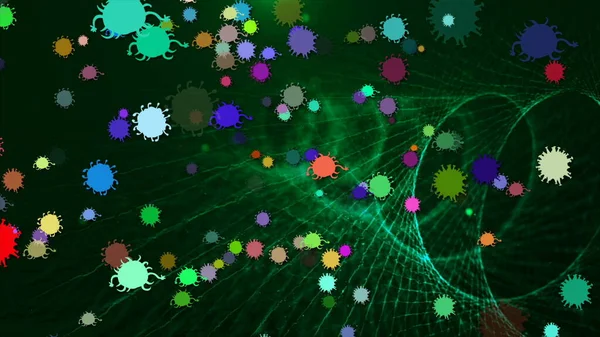 Ілюстрація Коронавірусу Ковідо Клітин Бактерій Бактерій Плавають Кольоровому Фоні Моделі — стокове фото