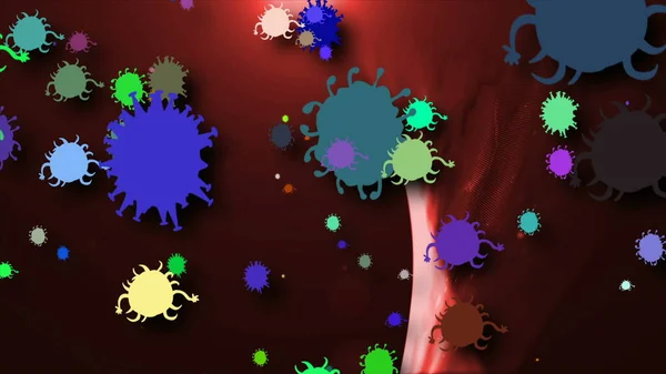 Illustration Coronavirus Cellules Covid Bactéries Bactérie Flottant Sur Fond Coloré — Photo