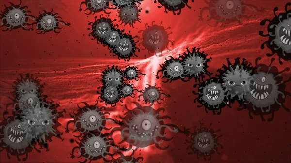 Illustrasjon Coronavirus Covid Celler Bakterier Bakterier Som Flyter Farget Bakgrunn – stockfoto