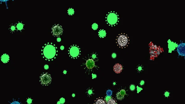 コロナウイルスのイラスト Covid 19細胞 色の背景に浮かぶ細菌 ウイルスマイクロセルモデル — ストック写真
