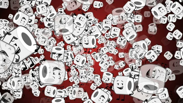 Toilet Roll happy Emoji particles flow illustration background animation. Toilet paper emoji smiles, characters.During coronavirus pandemic and panic peoples buying of toilet paper.
