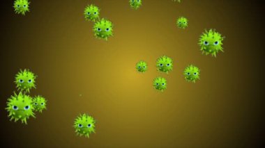 Hücrelerin tıbbi animasyon geçmişi, dünyadaki bakteri virüsleri. İnsan riski virüsü. Coronavirus. Mikroskobik görüntü. Makro hücre modelleri yüzüyor.