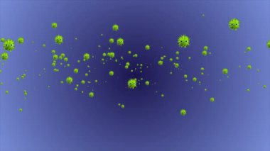 Hücrelerin tıbbi animasyon geçmişi, dünyadaki bakteri virüsleri. İnsan riski virüsü. Coronavirus. Mikroskobik görüntü. Makro hücre modelleri yüzüyor.