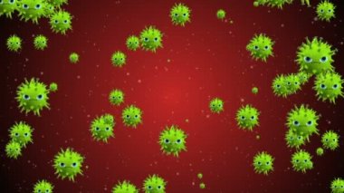 Hücrelerin tıbbi animasyon geçmişi, dünyadaki bakteri virüsleri. İnsan riski virüsü. Coronavirus. Mikroskobik görüntü. Makro hücre modelleri yüzüyor.