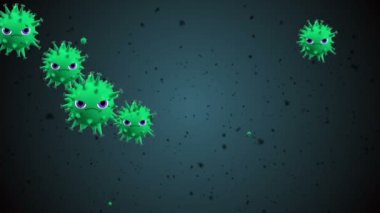 Hücrelerin tıbbi animasyon geçmişi, dünyadaki bakteri virüsleri. İnsan riski virüsü. Coronavirus. Mikroskobik görüntü. Makro hücre modelleri yüzüyor.