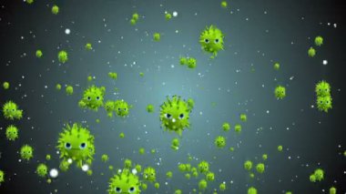 Hücrelerin tıbbi animasyon geçmişi, dünyadaki bakteri virüsleri. İnsan riski virüsü. Coronavirus. Mikroskobik görüntü. Makro hücre modelleri yüzüyor.