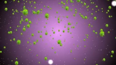 Hücrelerin tıbbi animasyon geçmişi, dünyadaki bakteri virüsleri. İnsan riski virüsü. Coronavirus. Mikroskobik görüntü. Makro hücre modelleri yüzüyor.