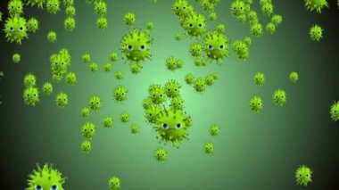 Hücrelerin tıbbi animasyon geçmişi, dünyadaki bakteri virüsleri. İnsan riski virüsü. Coronavirus. Mikroskobik görüntü. Makro hücre modelleri yüzüyor.