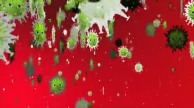 Hücrelerin tıbbi animasyon geçmişi, dünyadaki bakteri virüsleri. İnsan riski virüsü. Coronavirus. Mikroskobik görüntü. Makro hücre modelleri yüzüyor.