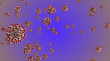 Hücrelerin tıbbi animasyon geçmişi, dünyadaki bakteri virüsleri. İnsan riski virüsü. Coronavirus. Mikroskobik görüntü. Makro hücre modelleri yüzüyor.