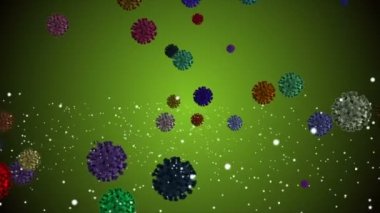 Hücrelerin tıbbi animasyon geçmişi, dünyadaki bakteri virüsleri. İnsan riski virüsü. Coronavirus. Mikroskobik görüntü. Makro hücre modelleri yüzüyor.