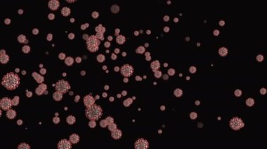 Hücrelerin tıbbi animasyon geçmişi, dünyadaki bakteri virüsleri. İnsan riski virüsü. Coronavirus. Mikroskobik görüntü. Makro hücre modelleri yüzüyor.