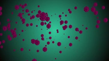 Hücrelerin tıbbi animasyon geçmişi, dünyadaki bakteri virüsleri. İnsan riski virüsü. Coronavirus. Mikroskobik görüntü. Makro hücre modelleri yüzüyor.