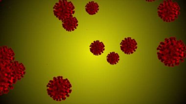 Hücrelerin tıbbi animasyon geçmişi, dünyadaki bakteri virüsleri. İnsan riski virüsü. Coronavirus. Mikroskobik görüntü. Makro hücre modelleri yüzüyor.