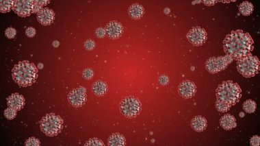 Hücrelerin tıbbi animasyon geçmişi, dünyadaki bakteri virüsleri. İnsan riski virüsü. Coronavirus. Mikroskobik görüntü. Makro hücre modelleri yüzüyor.