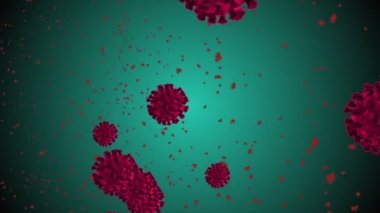 Hücrelerin tıbbi animasyon geçmişi, dünyadaki bakteri virüsleri. İnsan riski virüsü. Coronavirus. Mikroskobik görüntü. Makro hücre modelleri yüzüyor.