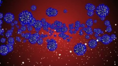 Hücrelerin tıbbi animasyon geçmişi, dünyadaki bakteri virüsleri. İnsan riski virüsü. Coronavirus. Mikroskobik görüntü. Makro hücre modelleri yüzüyor.
