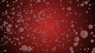 Hücrelerin tıbbi animasyon geçmişi, dünyadaki bakteri virüsleri. İnsan riski virüsü. Coronavirus. Mikroskobik görüntü. Makro hücre modelleri yüzüyor.