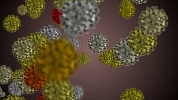 細胞の医学的アニメーション背景 世界の細菌ウイルス 人間の危険性ウイルス コロナウイルス 顕微鏡画像 フローティングマクロセルモデル — ストック動画