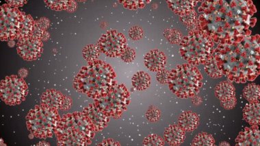 Hücrelerin tıbbi animasyon geçmişi, dünyadaki bakteri virüsleri. İnsan riski virüsü. Coronavirus. Mikroskobik görüntü. Makro hücre modelleri yüzüyor.