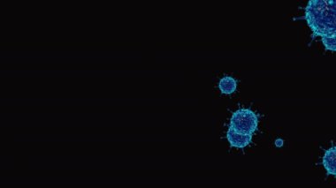 Hücrelerin tıbbi animasyon geçmişi, dünyadaki bakteri virüsleri. İnsan riski virüsü. Coronavirus. Mikroskobik görüntü. Makro hücre modelleri yüzüyor.