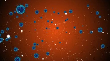 Hücrelerin tıbbi animasyon geçmişi, dünyadaki bakteri virüsleri. İnsan riski virüsü. Coronavirus. Mikroskobik görüntü. Makro hücre modelleri yüzüyor.