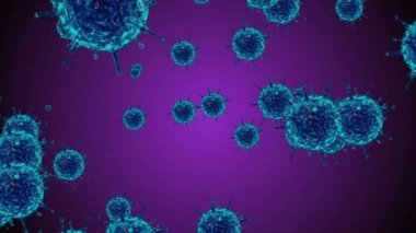 Hücrelerin tıbbi animasyon geçmişi, dünyadaki bakteri virüsleri. İnsan riski virüsü. Coronavirus. Mikroskobik görüntü. Makro hücre modelleri yüzüyor.