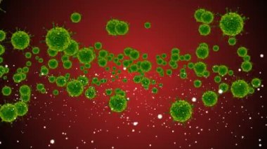 Hücrelerin tıbbi animasyon geçmişi, dünyadaki bakteri virüsleri. İnsan riski virüsü. Coronavirus. Mikroskobik görüntü. Makro hücre modelleri yüzüyor.