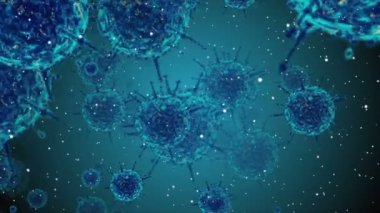 Hücrelerin tıbbi animasyon geçmişi, dünyadaki bakteri virüsleri. İnsan riski virüsü. Coronavirus. Mikroskobik görüntü. Makro hücre modelleri yüzüyor.