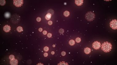 Hücrelerin tıbbi animasyon geçmişi, dünyadaki bakteri virüsleri. İnsan riski virüsü. Coronavirus. Mikroskobik görüntü. Makro hücre modelleri yüzüyor.