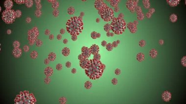 Hücrelerin tıbbi animasyon geçmişi, dünyadaki bakteri virüsleri. İnsan riski virüsü. Coronavirus. Mikroskobik görüntü. Makro hücre modelleri yüzüyor.