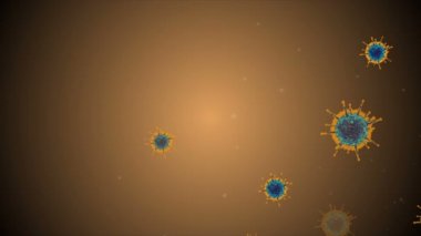 Hücrelerin tıbbi animasyon geçmişi, dünyadaki bakteri virüsleri. İnsan riski virüsü. Coronavirus. Mikroskobik görüntü. Makro hücre modelleri yüzüyor.