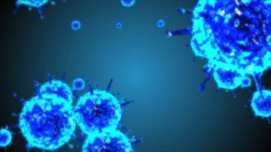 Hücrelerin tıbbi animasyon geçmişi, dünyadaki bakteri virüsleri. İnsan riski virüsü. Coronavirus. Mikroskobik görüntü. Makro hücre modelleri yüzüyor.