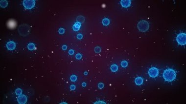 Hücrelerin tıbbi animasyon geçmişi, dünyadaki bakteri virüsleri. İnsan riski virüsü. Coronavirus. Mikroskobik görüntü. Makro hücre modelleri yüzüyor.