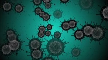 Hücrelerin tıbbi animasyon geçmişi, dünyadaki bakteri virüsleri. İnsan riski virüsü. Coronavirus. Mikroskobik görüntü. Makro hücre modelleri yüzüyor.