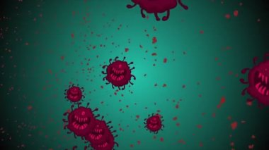 Hücrelerin tıbbi animasyon geçmişi, dünyadaki bakteri virüsleri. İnsan riski virüsü. Coronavirus. Mikroskobik görüntü. Makro hücre modelleri yüzüyor.