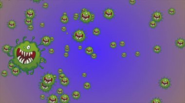 Coronavirus Covid-19 virüsü 2019-ncov pnömoni kanında. Tıbbi Virüs gerçekçi bir model. Döngülü Coronavirus animasyonu. Mikroorganizmalar, Patojen bakterileri. Parçacıklar.