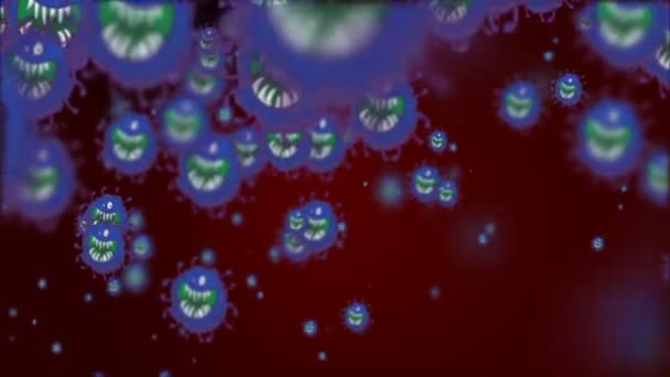 Boucle Coronavirus Covid-19 Virus infecté 2019-ncov pneumonie dans le sang. Modèle réaliste de virus médical. animation en boucle du Coronavirus. Microorganismes, bactéries pathogènes. Particules .