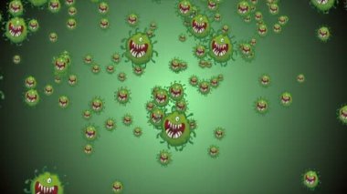 Coronavirus Covid-19 virüsü 2019-ncov pnömoni kanında. Tıbbi Virüs gerçekçi bir model. Döngülü Coronavirus animasyonu. Mikroorganizmalar, Patojen bakterileri. Parçacıklar.