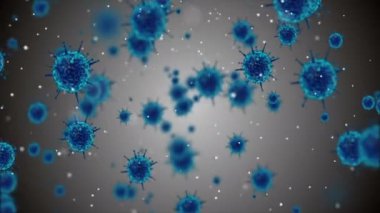 Coronavirus Covid-19 virüsü 2019-ncov pnömoni kanında. Tıbbi Virüs gerçekçi bir model. Döngülü Coronavirus animasyonu. Mikroorganizmalar, Patojen bakterileri. Parçacıklar.