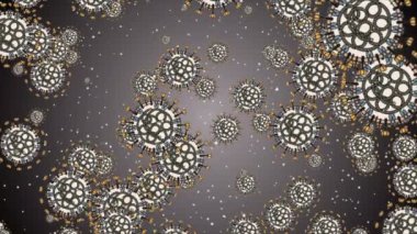 Coronavirus Covid-19 virüsü 2019-ncov pnömoni kanında. Tıbbi Virüs gerçekçi bir model. Döngülü Coronavirus animasyonu. Mikroorganizmalar, Patojen bakterileri. Parçacıklar.