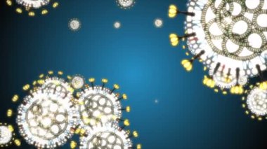 Coronavirus Covid-19 virüsü 2019-ncov pnömoni kanında. Tıbbi Virüs gerçekçi bir model. Döngülü Coronavirus animasyonu. Mikroorganizmalar, Patojen bakterileri. Parçacıklar.