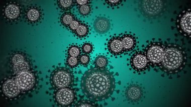 Coronavirus Covid-19 virüsü 2019-ncov pnömoni kanında. Tıbbi Virüs gerçekçi bir model. Döngülü Coronavirus animasyonu. Mikroorganizmalar, Patojen bakterileri. Parçacıklar.