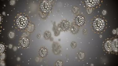 Coronavirus Covid-19 virüsü 2019-ncov pnömoni kanında. Tıbbi Virüs gerçekçi bir model. Döngülü Coronavirus animasyonu. Mikroorganizmalar, Patojen bakterileri. Parçacıklar.