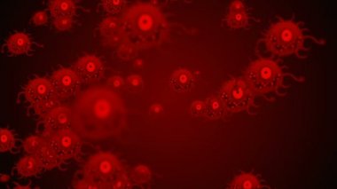 Coronavirus Covid-19 virüsü 2019-ncov pnömoni kanında. Tıbbi Virüs gerçekçi bir model. Döngülü Coronavirus animasyonu. Mikroorganizmalar, Patojen bakterileri. Parçacıklar.