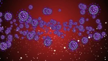 Coronavirus Covid-19 virüsü 2019-ncov pnömoni kanında. Tıbbi Virüs gerçekçi bir model. Döngülü Coronavirus animasyonu. Mikroorganizmalar, Patojen bakterileri. Parçacıklar.